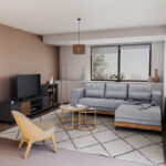 Corner reversible sofa Mirabel grey fabric-natural wood 250x184x100cm - Image 2