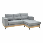 Corner reversible sofa Mirabel grey fabric-natural wood 250x184x100cm