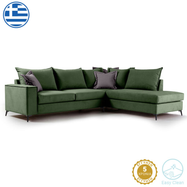 Аголна софа Романтична лева аголна ткаенина темно зелена-темно сива 290x235x95 см