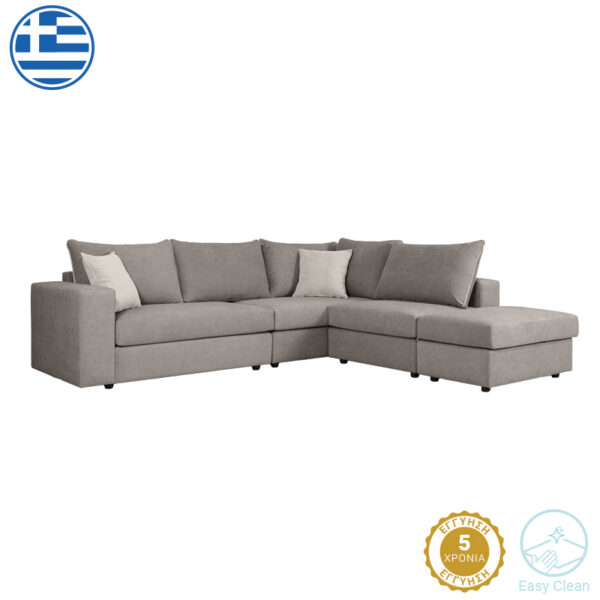Reversible polymorphic sofa London grey fabric-light grey cushions 296x246x95cm