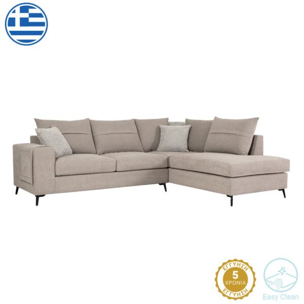 Left corner sofa Montana grey-beige fabric-light grey cushions 275x215x93cm