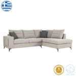 Лева аголна софа Монтана светло сива ткаенина - сиви перници 275x215x93 см