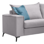 Verona 3-seater sofa light grey fabric with blue cushions 225x93x100cm - Image 2