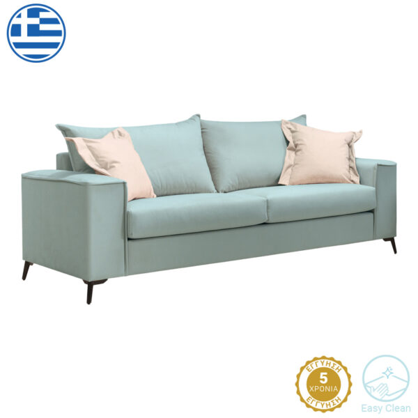 Тросед Verona во боја на мента ткаенина со крем перници 225x93x100 см