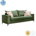 Verona 3-seater sofa dark green fabric with cream cushions 225x93x100cm
