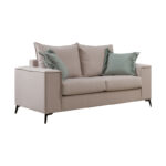 Verona 2 pieces sofa set cream fabric with mint-colored cushions - Image 5