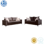 Verona 2 pieces sofa set dark grey fabric with beige-colored cushions
