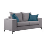 Verona 2 pieces sofa set light grey fabric with blue-colored cushions - Image 5