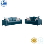 Verona 2 pieces sofa set blue fabric with light grey-colored cushions