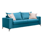 Verona 2 pieces sofa set petrol fabric with beige colored cushions - Image 2
