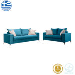 Verona 2 pieces sofa set petrol fabric with beige colored cushions