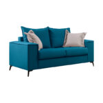 Verona 2 pieces sofa set petrol fabric with beige colored cushions - Image 5