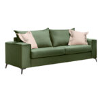 Verona 2 pieces sofa set dark green fabric with cream colored cushions - Image 2