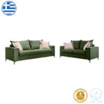 Verona 2 pieces sofa set dark green fabric with cream colored cushions