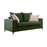 Verona 2 pieces sofa set dark green fabric with cream colored cushions - Image 5
