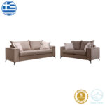 Verona 2 pieces sofa set mocha fabric with cream colored cushions