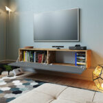 Dello wall TV unit anthracite-oak color 140x31,5x29,5cm - Image 3