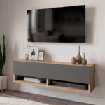 Roscoe wall TV unit with shelf color anthracite-oak 100x31,5x29cm - Image 2