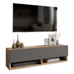 Roscoe wall TV unit with shelf color anthracite-oak 100x31,5x29cm