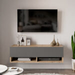 Roscoe wall TV unit with shelf color anthracite-oak 100x31,5x29cm - Image 3