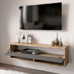 Roscoe wall TV unit with shelf color anthracite-oak 100x31,5x29cm - Image 4