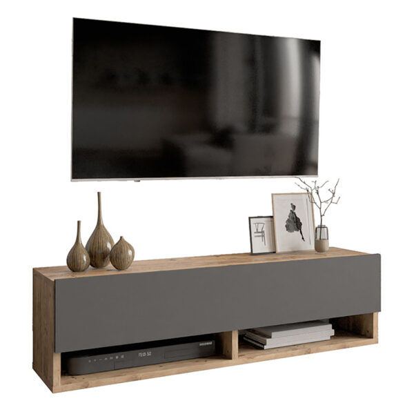Roscoe wall TV unit with shelf color anthracite-oak 100x31,5x29cm