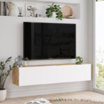 Serit wall TV unit in color white-sonoma 140x31.6x29.6cm - Слика 4