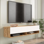 Roscoe wall TV unit in color white-sonoma 140x31.6x29.6cm - Слика 3
