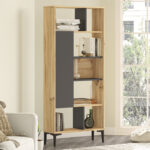 Neville bookcase color natural-anthracite 72x25x163.3cm - Image 2