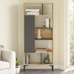Neville bookcase color natural-anthracite 72x25x163.3cm - Image 4