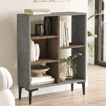 Neville low bookcase color cement-walnut 69x25x87.6cm - Image 2