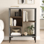 Neville low bookcase color cement-walnut 69x25x87.6cm - Image 3