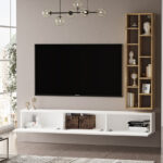 Esmeralda wall TV unit white-natural color 74.5x27x145cm - Слика 2