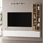 Esmeralda wall TV unit white-natural color 74.5x27x145cm - Слика 3