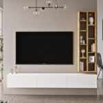 Esmeralda wall TV unit white-natural color 74.5x27x145cm - Слика 4