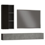 Topaz wall TV unit anthracite-black color 174.5x27x145cm