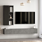 Topaz wall TV unit anthracite-black color 174.5x27x145cm - Image 3
