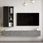 Topaz wall TV unit anthracite-black color 174.5x27x145cm - Image 4