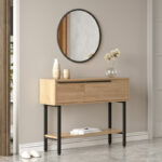 Dressing table with mirror Wardio melamine natural-black 100x29.5x76cm - Слика 2