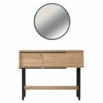 Dressing table with mirror Wardio melamine natural-black 100x29.5x76cm - Слика 3