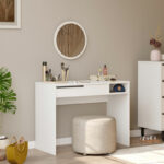 Dressing table with mirror Dorjie melamine white-dark grey 100x44.5x75cm - Image 2