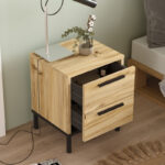 Nightstand Nako black metal and melamine in natural shade 40x35.5x48.8cm - Слика 4