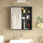 Bagno bathroom cabinet with mirror in anthracite shade 60x14.5x63.6cm - Image 2