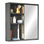 Bagno bathroom cabinet with mirror in anthracite shade 60x14.5x63.6cm