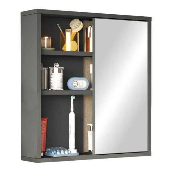 Bagno bathroom cabinet with mirror in anthracite shade 60x14.5x63.6cm