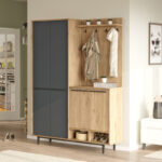 Cloat entrance furniture with storage space in natural-anthracite shade 147.4x35.5x195.6cm - Слика 2