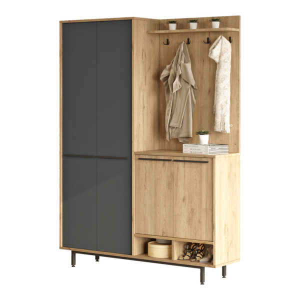 Cloat entrance furniture with storage space in natural-anthracite shade 147.4x35.5x195.6cm