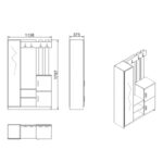 Saron entrance furniture with mirror in natural-white shade 113x35x180cm - Слика 4