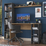 Work desk-shelf unit Goldie anthrasite-natural 160x45x161.8cm - Слика 2