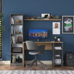 Work desk-shelf unit Goldie anthrasite-natural 160x45x161.8cm - Слика 4